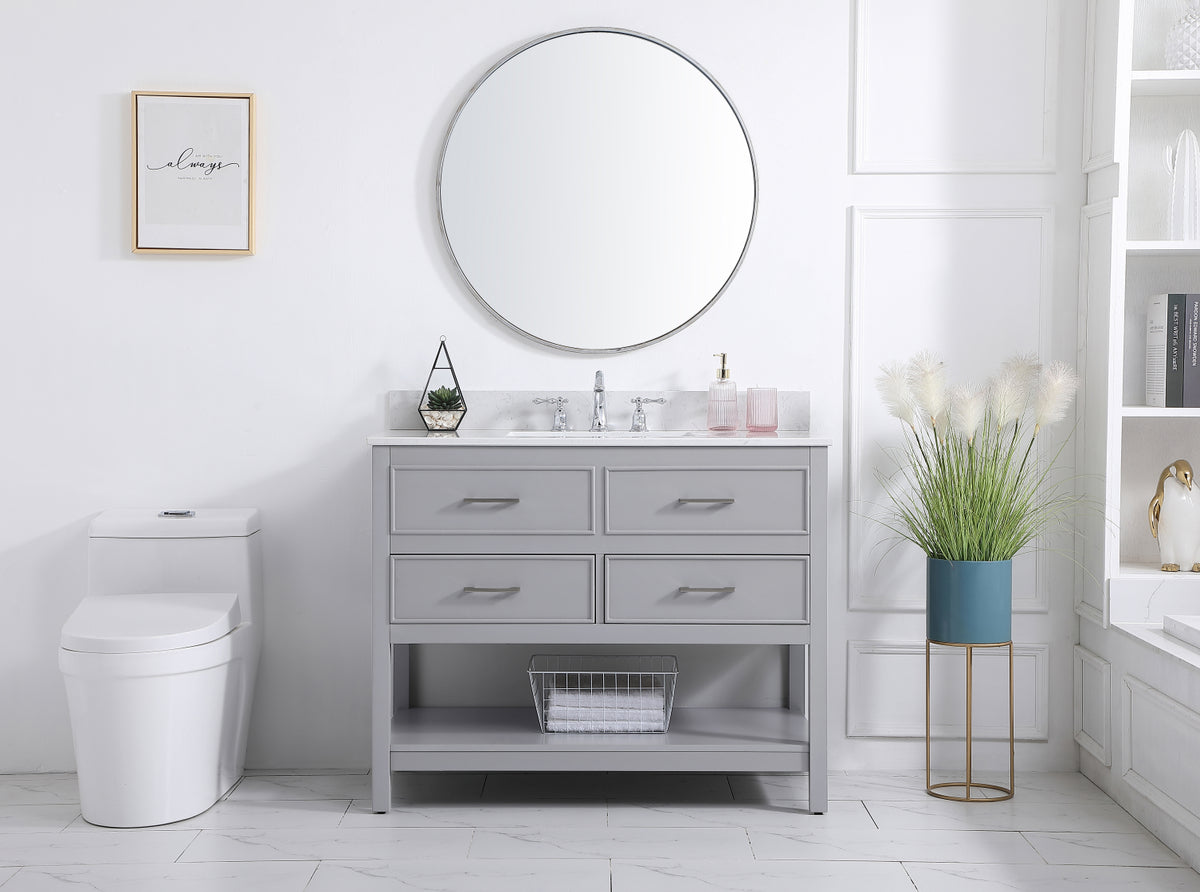 42 inch Single bathroom vanity in gray with backsplash