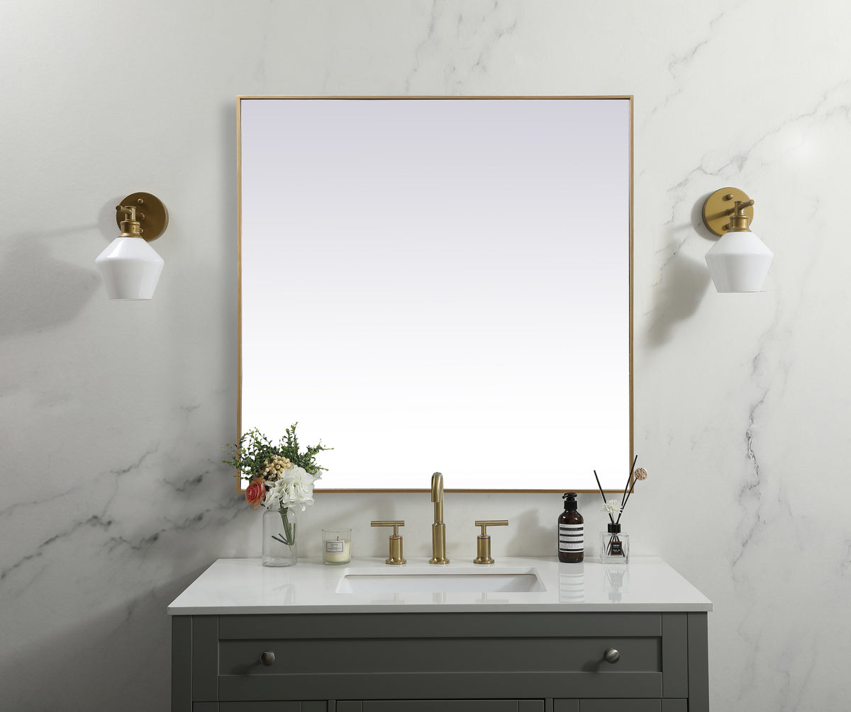 Metal Frame Square Mirror 48 inch in Brass