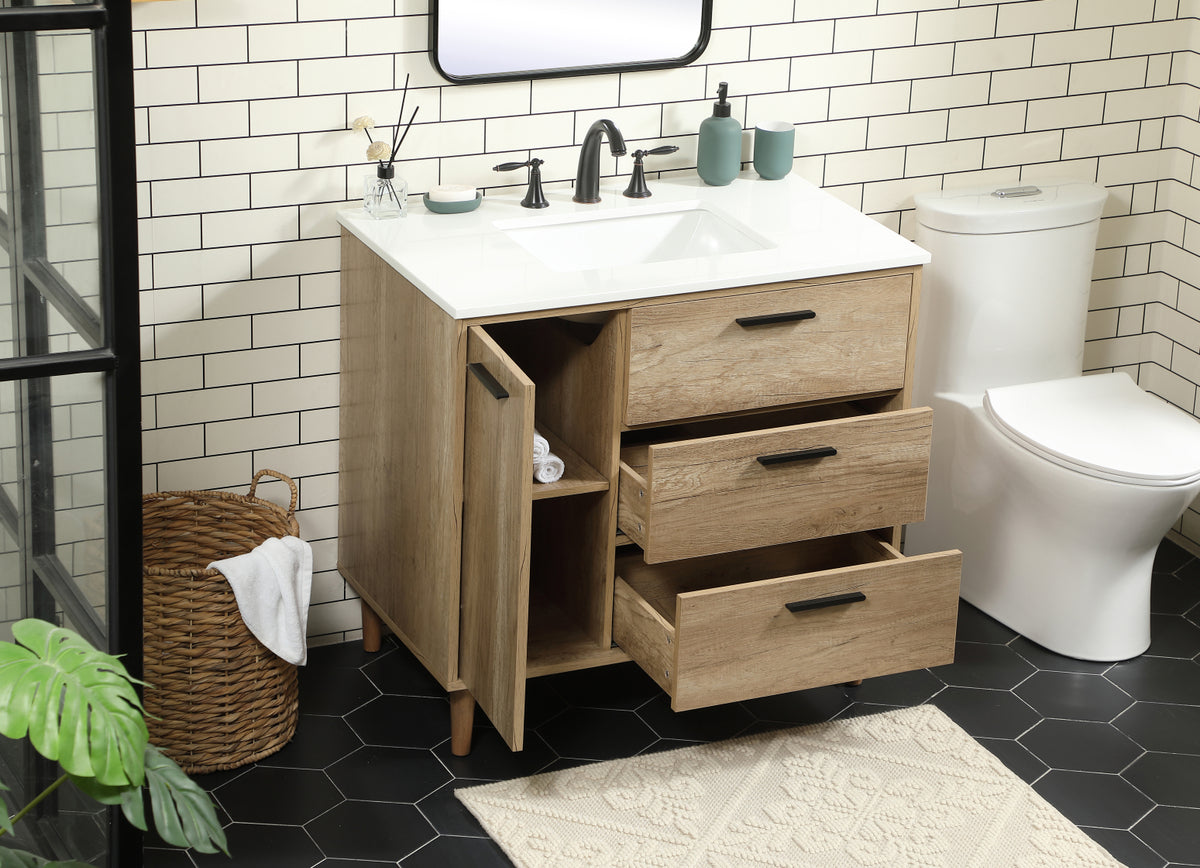 36 inch Single bathroom vanity in natural oak