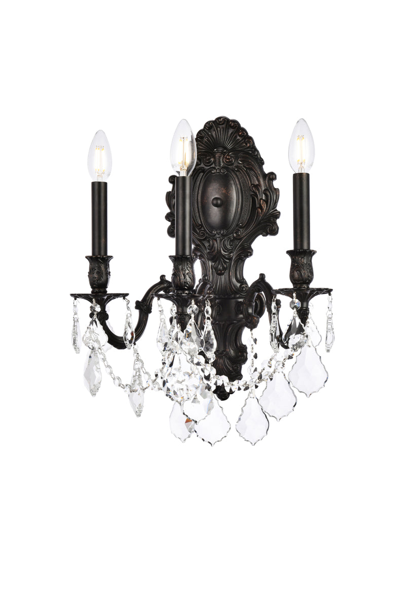 Monarch 3 light Dark Bronze Wall Sconce Clear Royal Cut Crystal