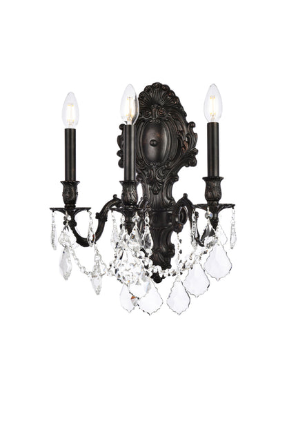 Monarch 3 light Dark Bronze Wall Sconce Clear Royal Cut Crystal