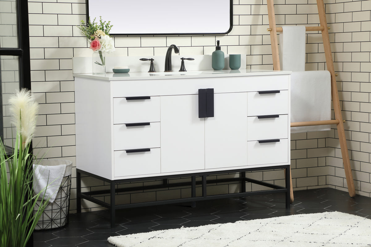48 inch Single bathroom vanity in white with backsplash