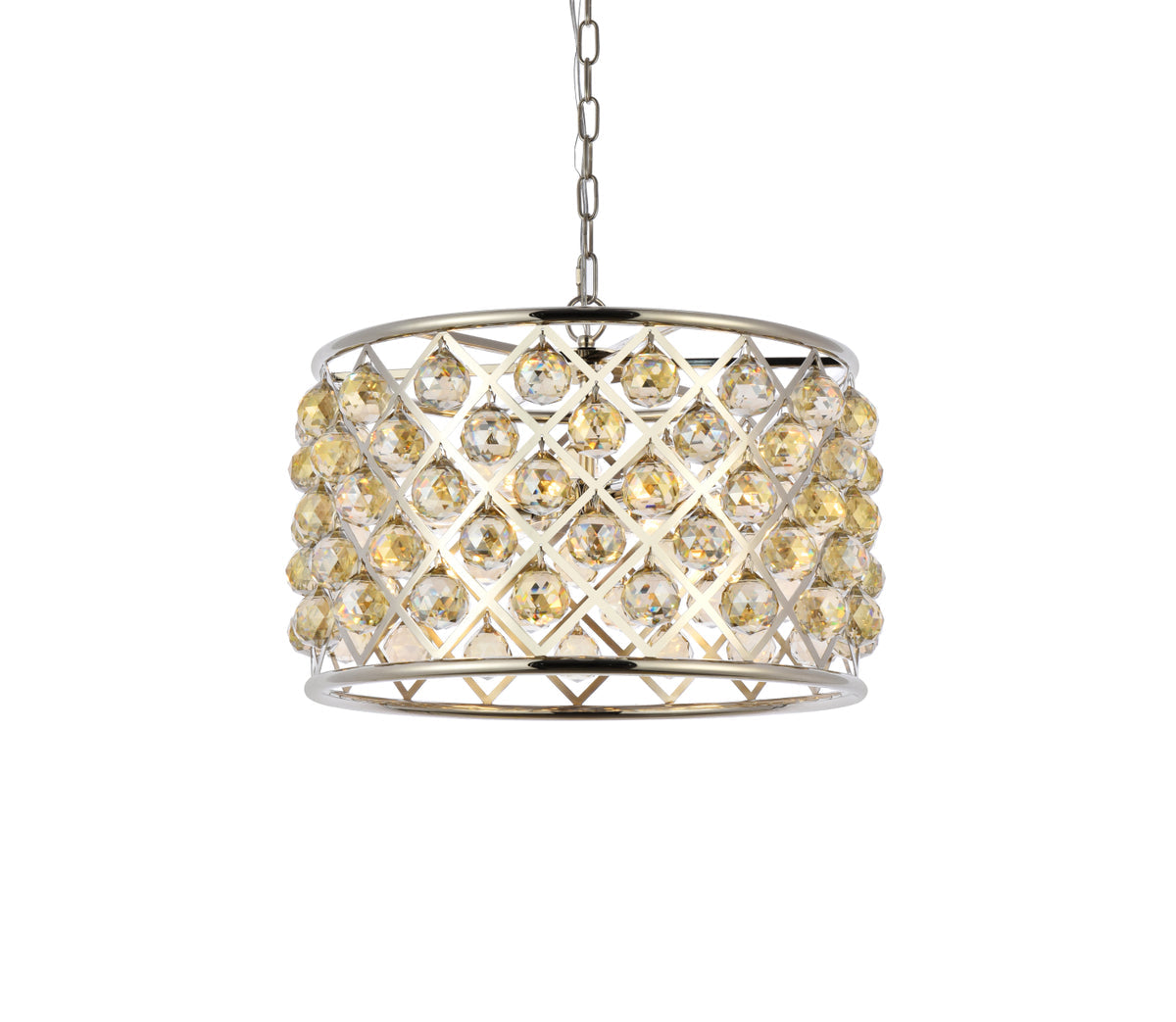 Madison 6 light polished nickel Pendant Golden Teak (Smoky) Royal Cut Crystal