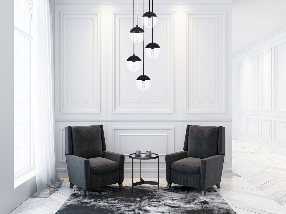 Eclipse 5 Lights Black Pendant With Clear Glass