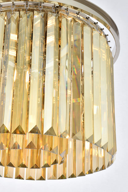Sydney 6 light polished nickel Pendant Golden Teak (Smoky) Royal Cut Crystal