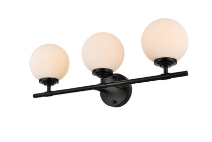 Ansley 3 light Black and frosted white Bath Sconce