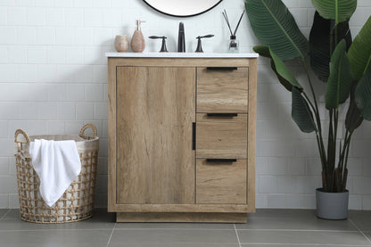 30 Inch SIngle Bathroom Vanity In Natural Oak