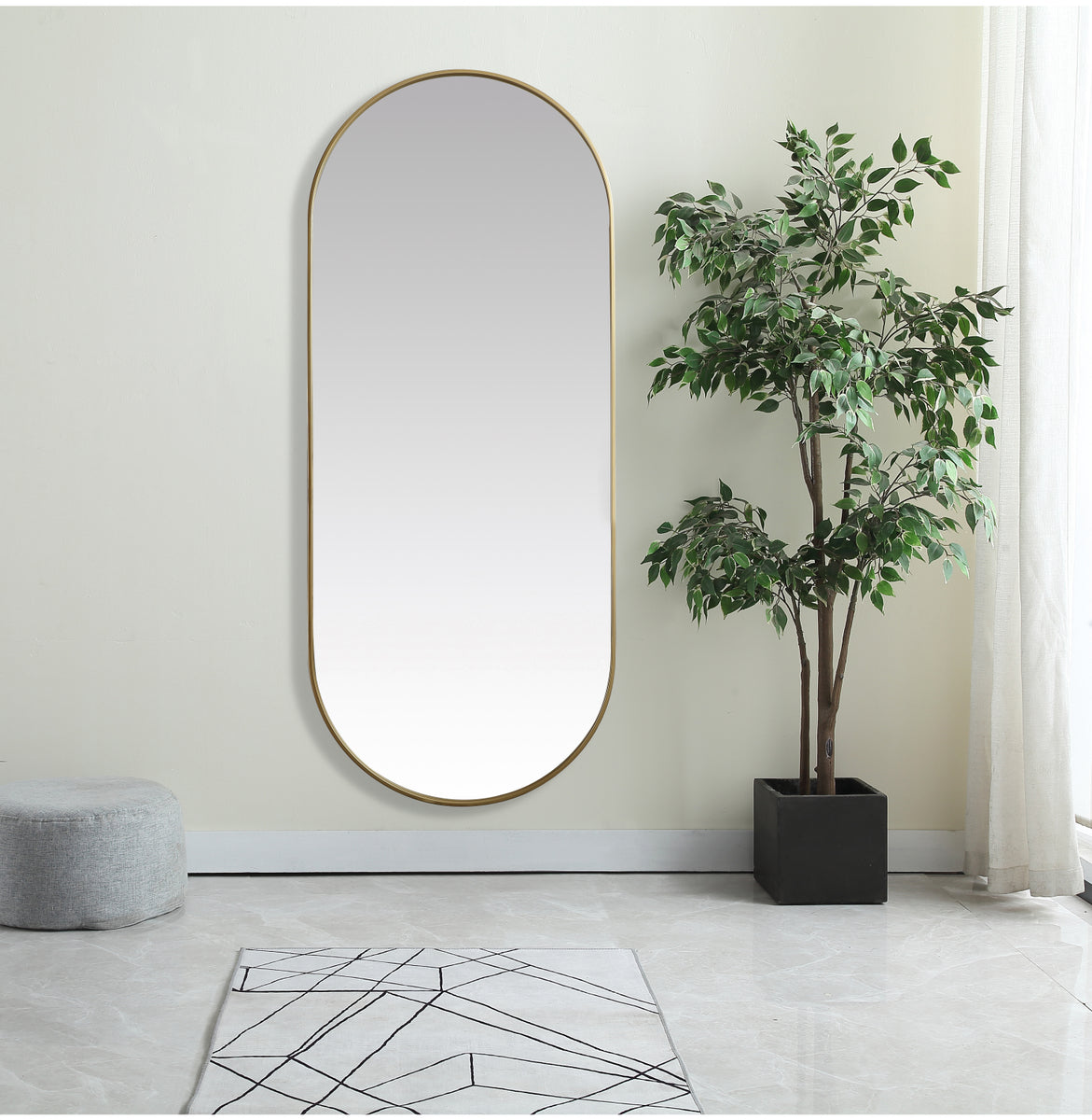 Metal Frame Oval Mirror 30x72 Inch in Brass