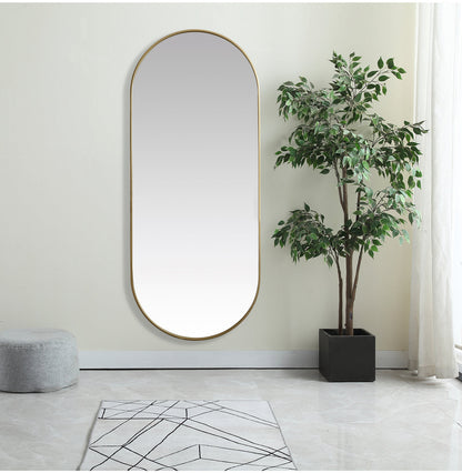 Metal Frame Oval Mirror 30x72 Inch in Brass