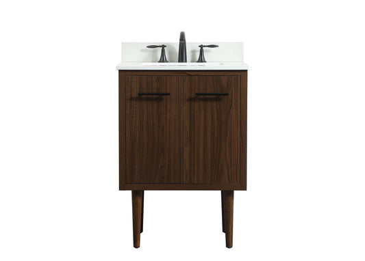 24 inch Single bathroom vanity in walnut with backsplash