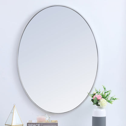 Metal frame oval mirror 40 inch in silver