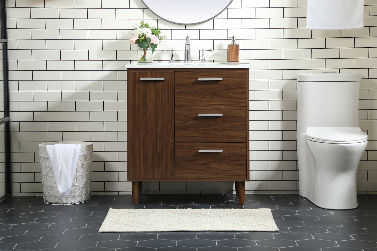 30 inch bathroom vanity in Walnut