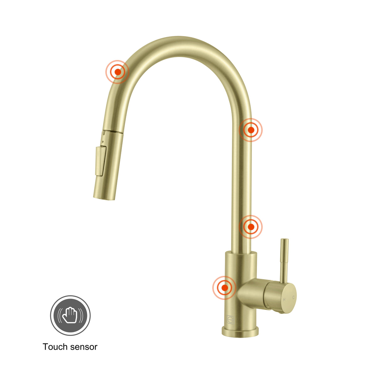Luca Single Handle Pull Down Sprayer Kitchen Faucet with touch sensor in Brushed Gold