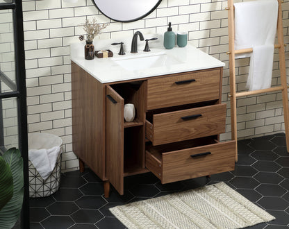 36 inch Single bathroom vanity in walnut brown with backsplash