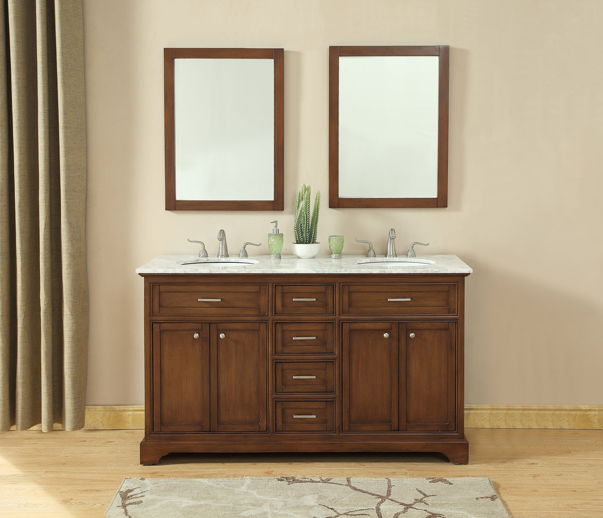 60 In. Double Bathroom Vanity Set In Teak