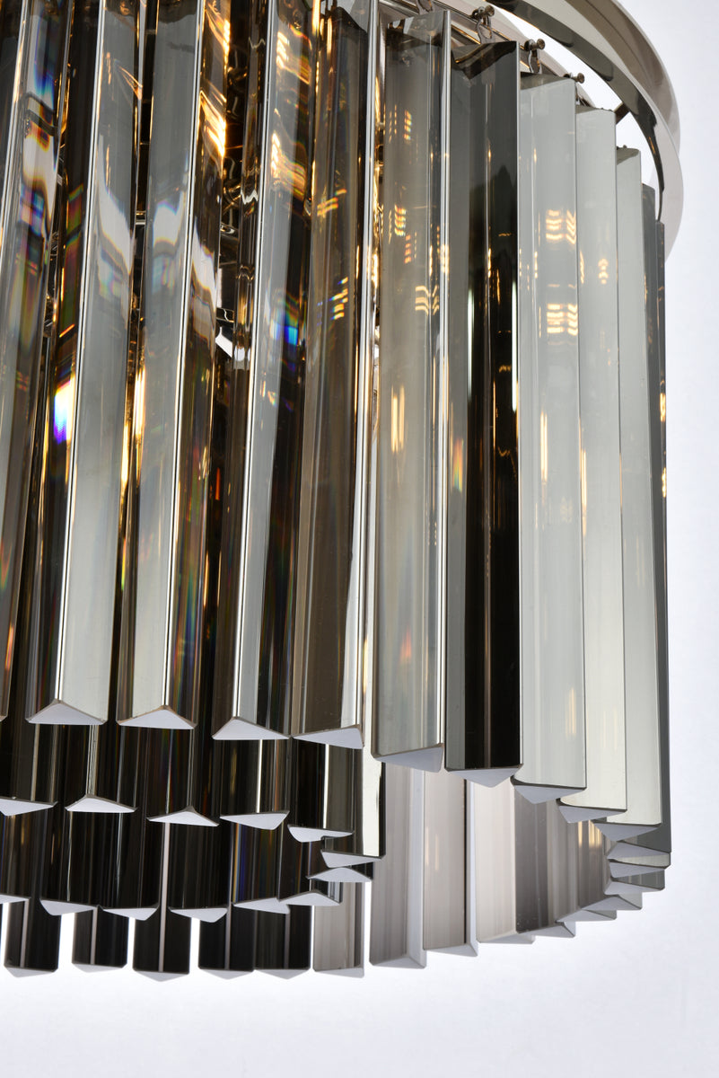 Sydney 6 light polished nickel Pendant Silver Shade (Grey) Royal Cut Crystal