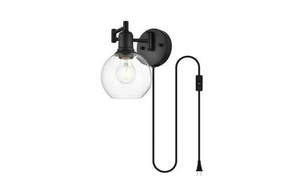 Caspian 1 light Black and Clear swing arm plug in wall sconce