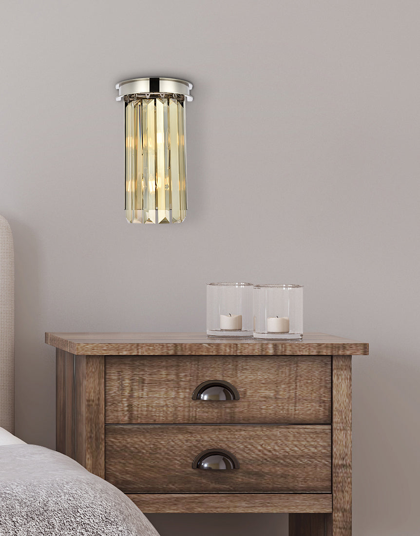 Sydney 2 light polished nickel Wall Sconce Golden Teak (Smoky) Royal Cut Crystal