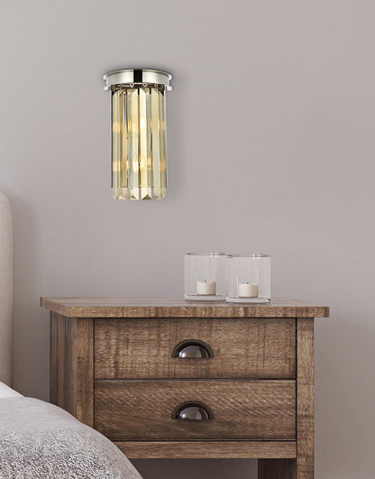 Sydney 2 light polished nickel Wall Sconce Golden Teak (Smoky) Royal Cut Crystal
