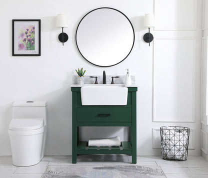 30 inch Single bathroom vanity in green with backsplash