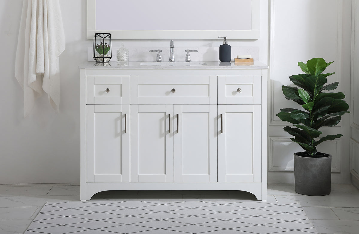 48 inch Single Bathroom Vanity in White with Backsplash