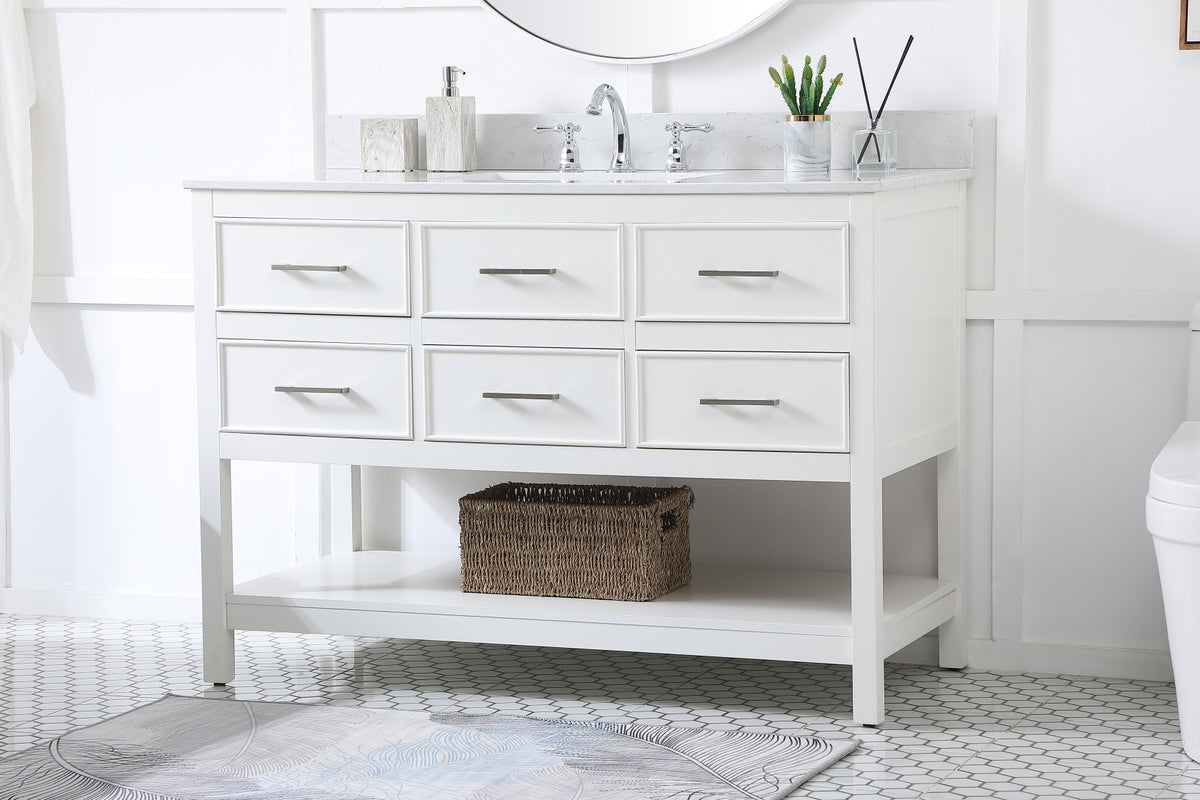 48 inch Single bathroom vanity in white with backsplash