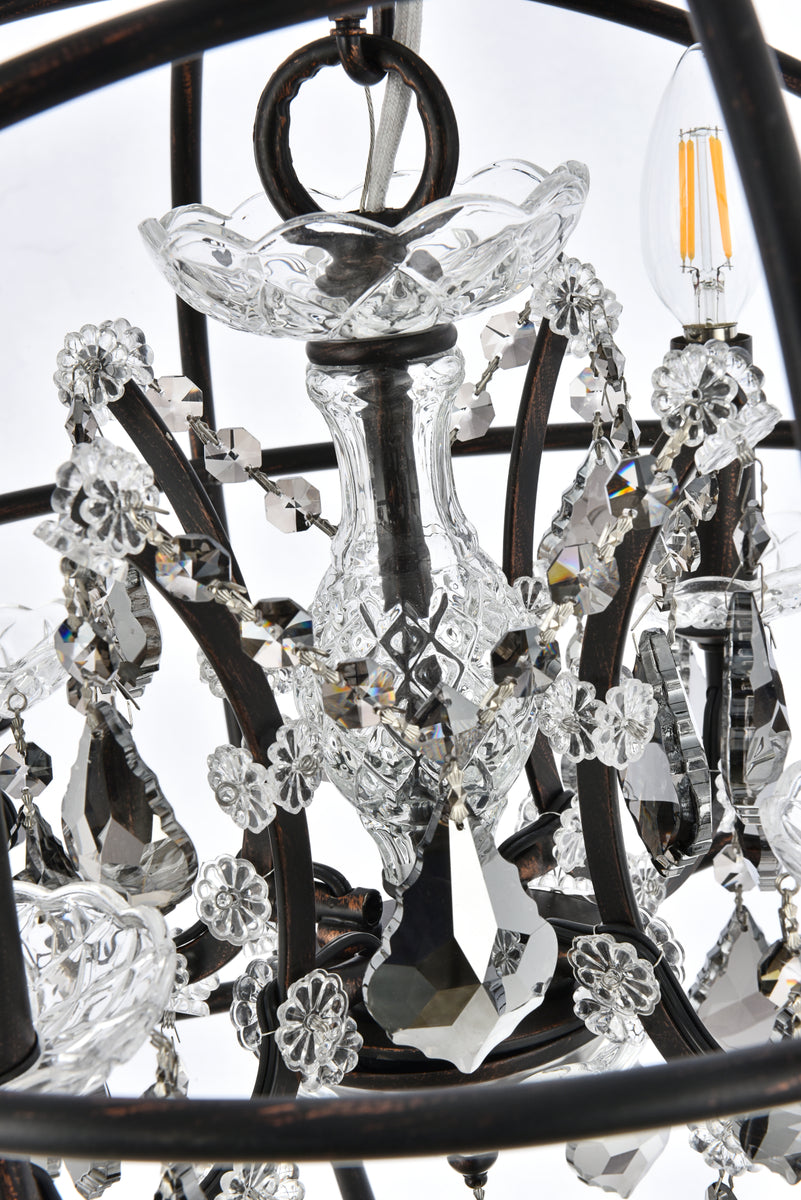Geneva 4 light Dark Bronze Pendant Silver Shade (Grey) Royal Cut crystal