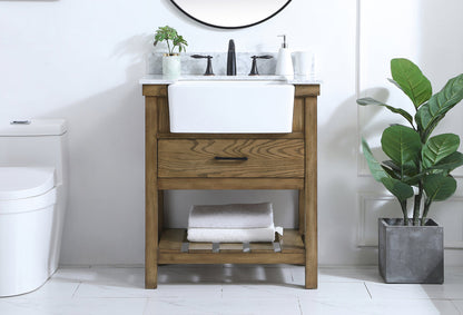 30 inch Single bathroom vanity in driftwood with backsplash