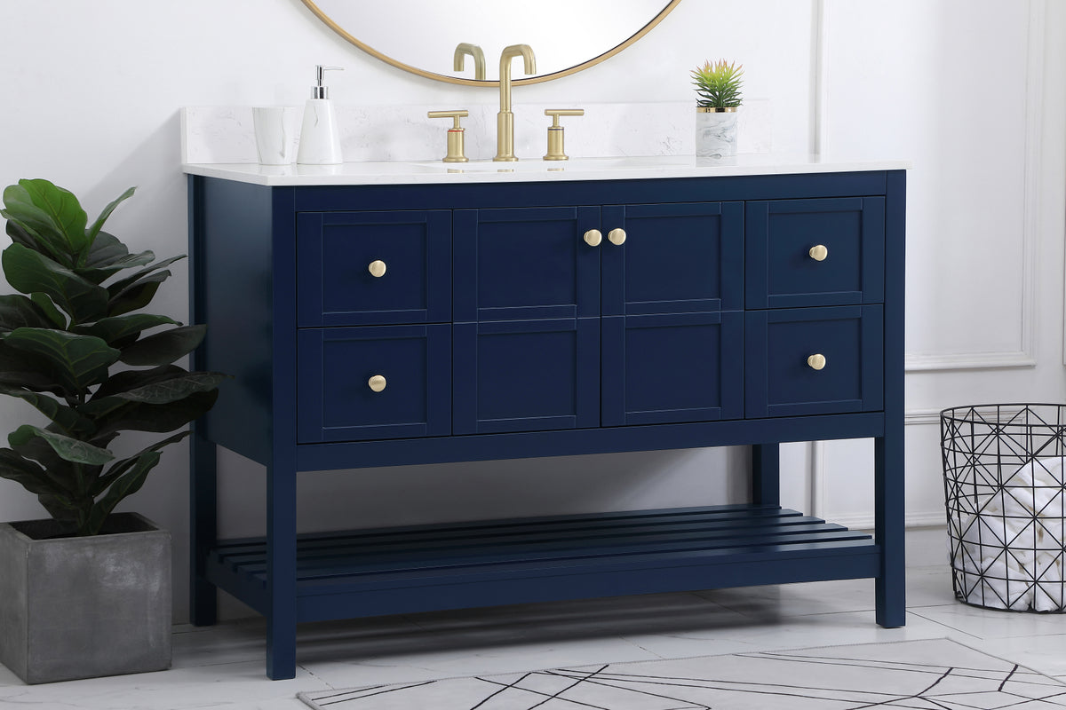 48 inch Single Bathroom Vanity in Blue with Backsplash