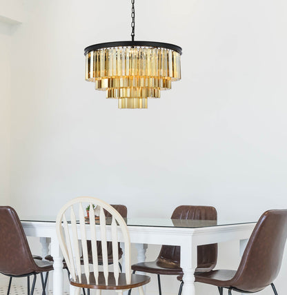 Sydney 17 light Matte Black Chandelier Golden Teak (Smoky) Royal Cut Crystal