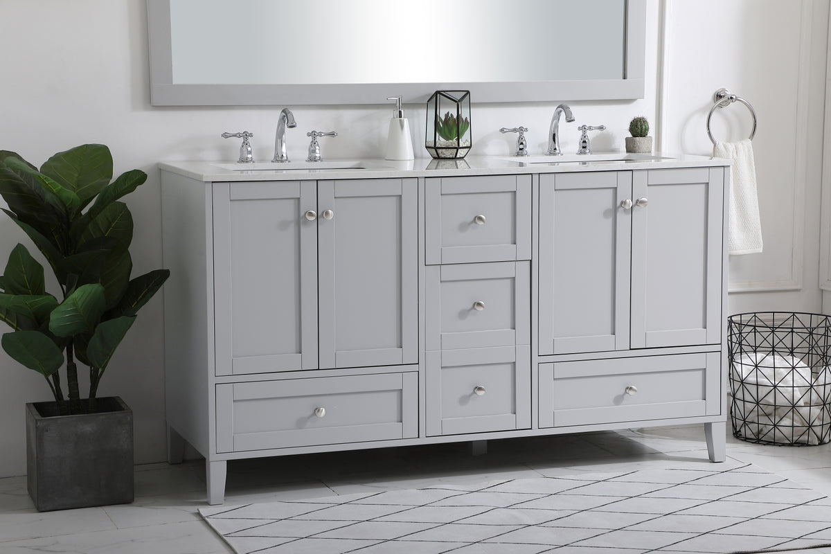 60 inch Double Bathroom Vanity in Grey