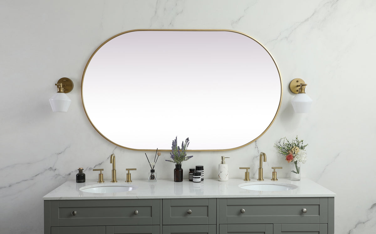 Metal Frame Oval Mirror 36x60 Inch in Brass