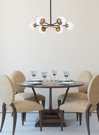 Briggs 30 inch pendant in black and brass with clear shade