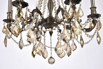 Rosalia 6 light Pewter Chandelier Golden Teak (Smoky) Royal Cut Crystal
