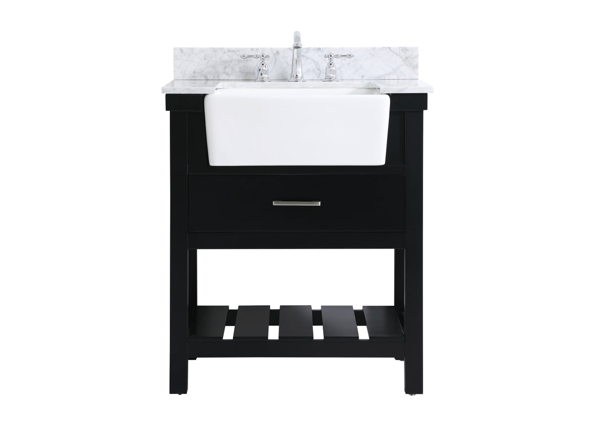 30 inch Single bathroom vanity in black with backsplash