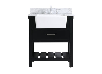 30 inch Single bathroom vanity in black with backsplash