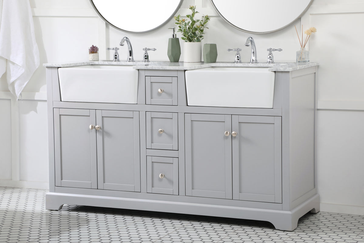 60 inch double bathroom vanity in grey