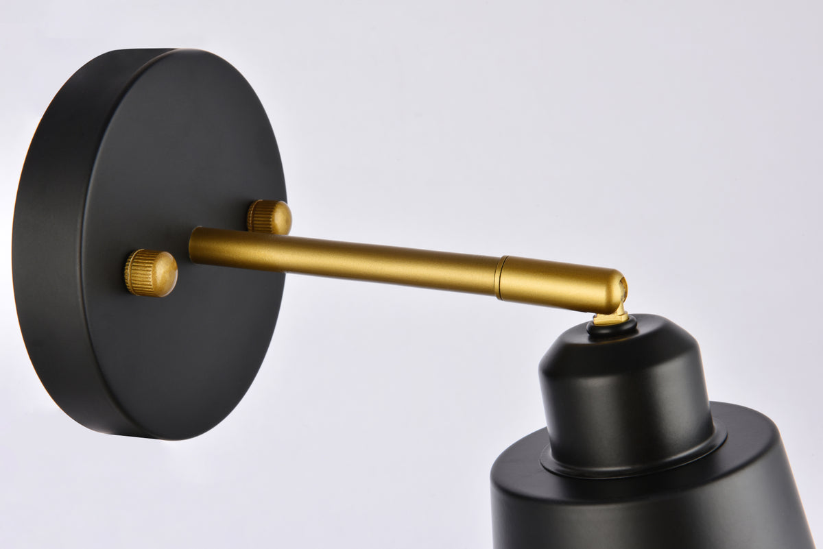 Halycon 5 inch black and brass wall sconce