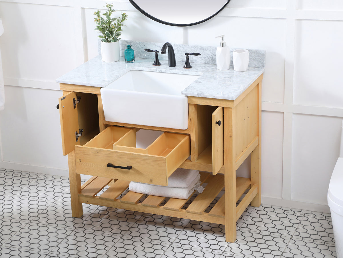 42 inch Single bathroom vanity in natural wood with backsplash
