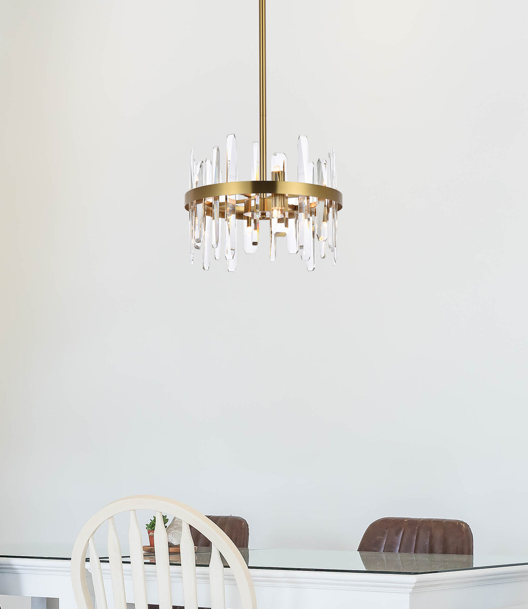 Serena 16 inch crystal round pendant in satin gold