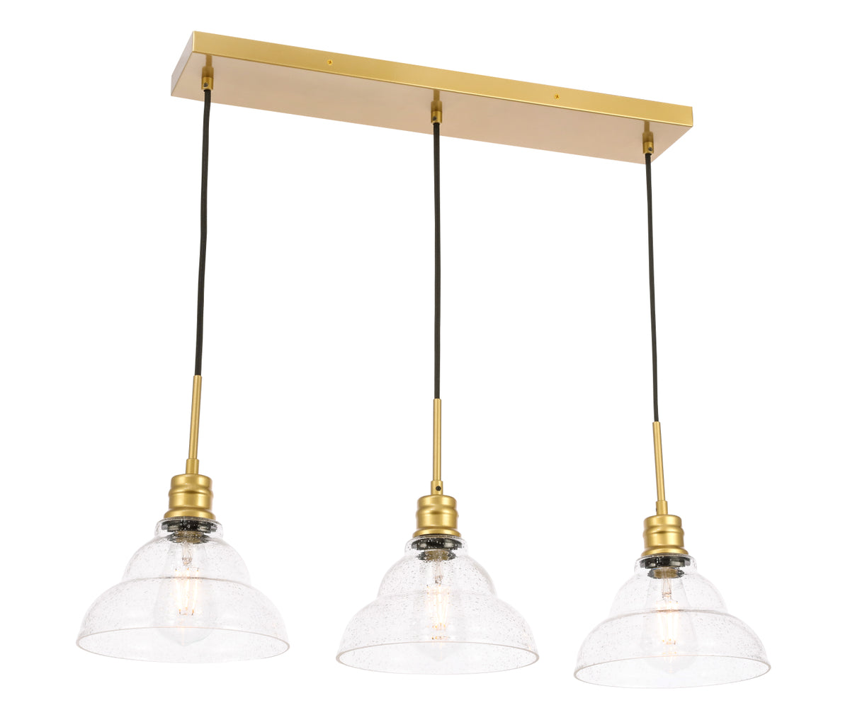 Clive 3 light Brass and Clear seeded glass pendant