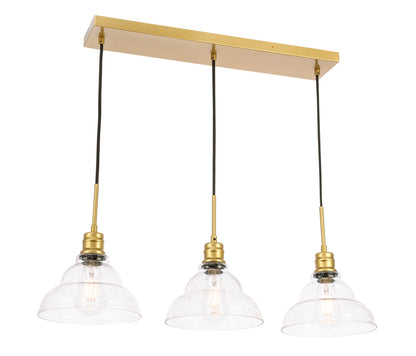 Clive 3 light Brass and Clear seeded glass pendant