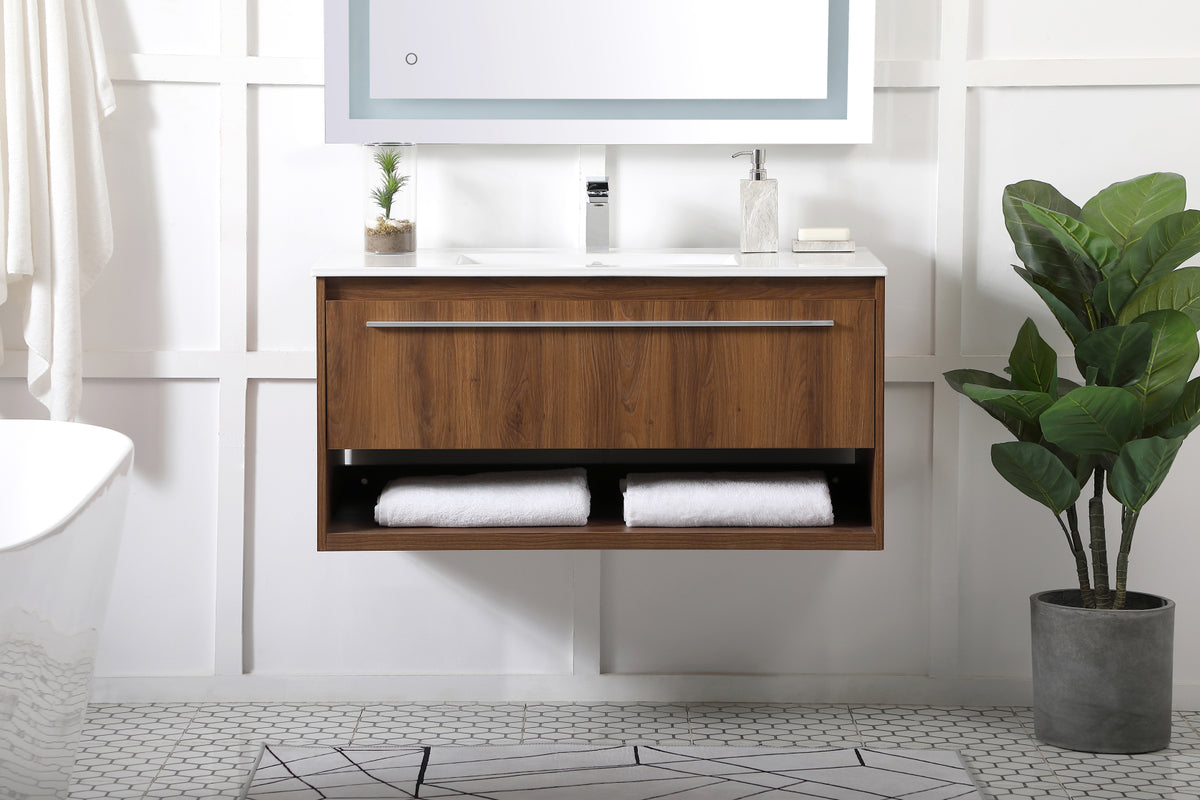40 inch  Single Bathroom Floating Vanity in Walnut Brown