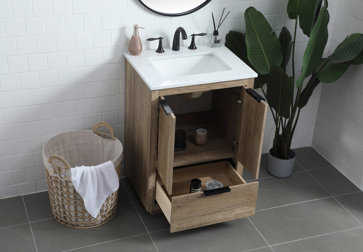 24 Inch SIngle Bathroom Vanity In Natural Oak