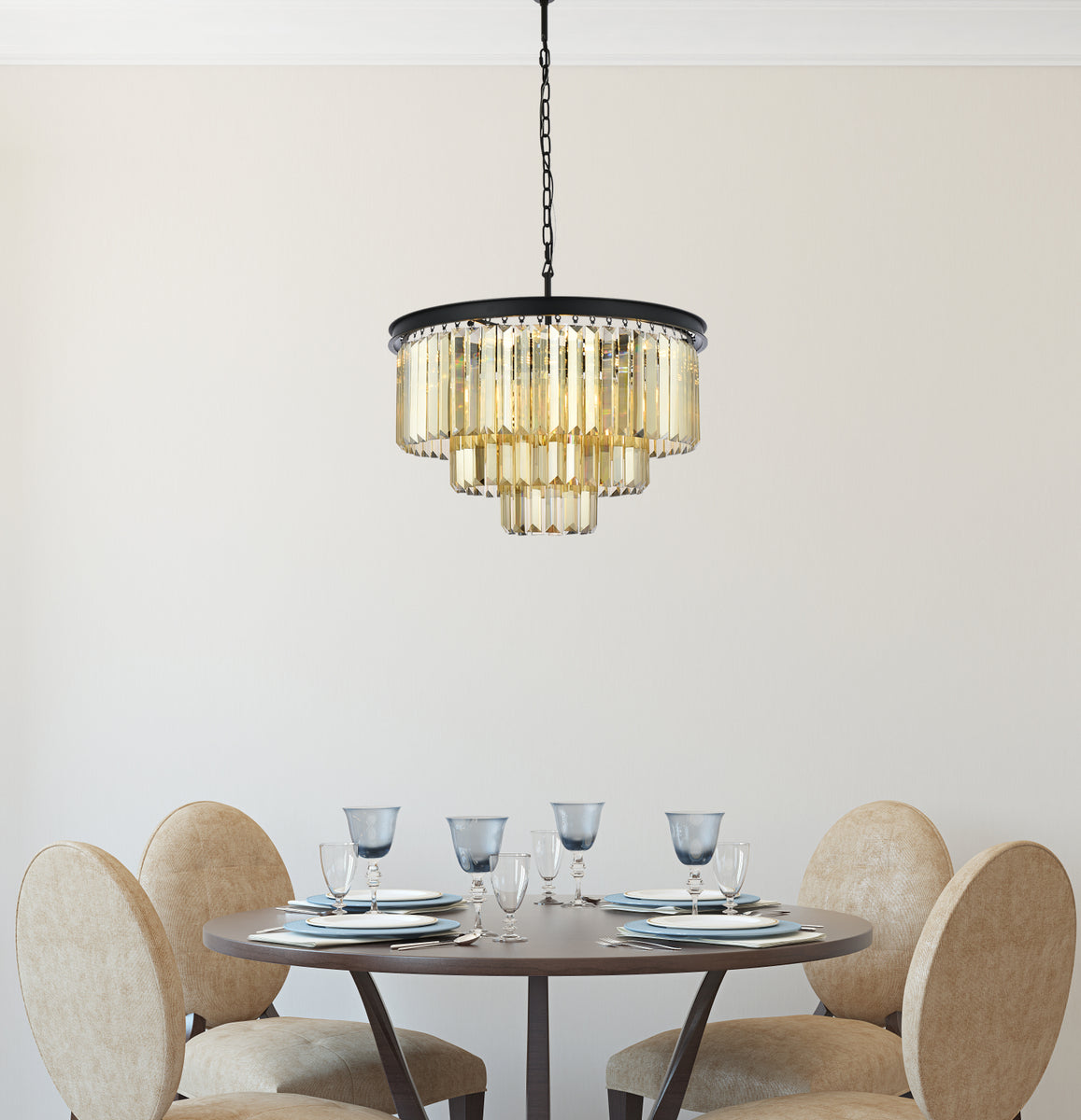 Sydney 9 light Matte Black Chandelier Golden Teak (Smoky) Royal Cut Crystal
