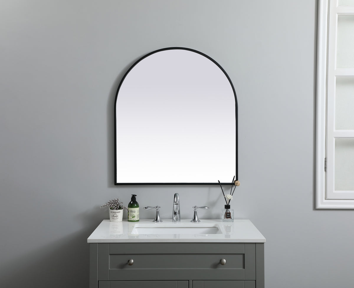 Metal Frame Arch Mirror 27x30 Inch in Black