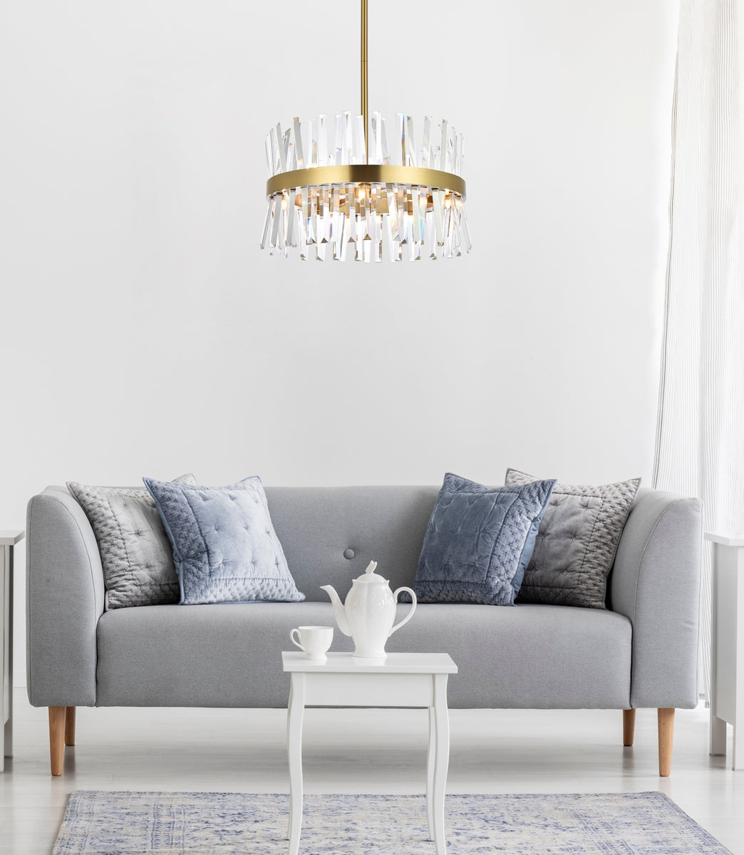 Serephina 20 inch crystal round pendant light in satin gold