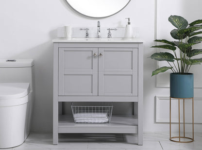 30 inch Single Bathroom Vanity in Gray with Backsplash