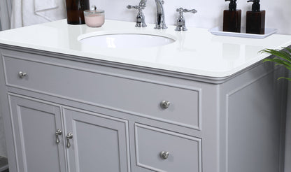 42 inch Single Bathroom vanity in light grey with ivory white engineered marble