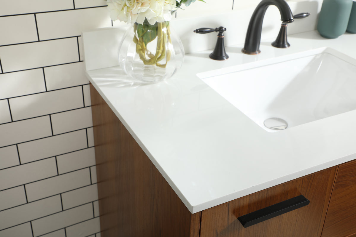 36 inch bathroom vanity in Teak with backsplash